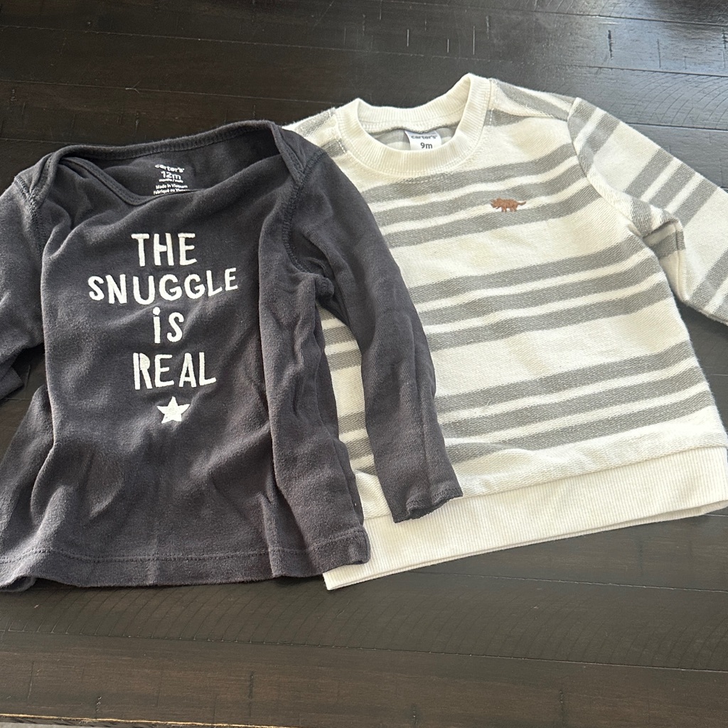 Carter's Gray And Cream Long Sleeve Tees